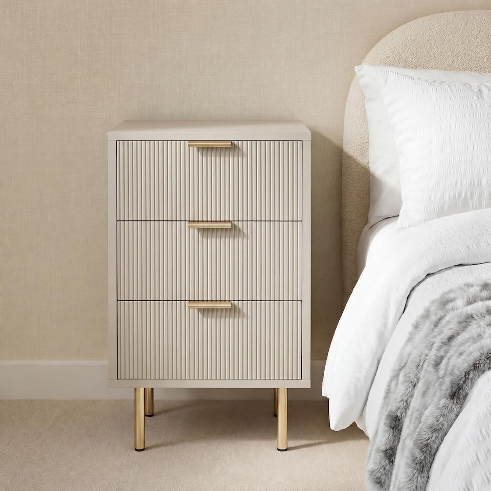 image 1 of OHS Ribbed 3-Drawer Bedside Cabinet Engineered Wood Nightstand Office
