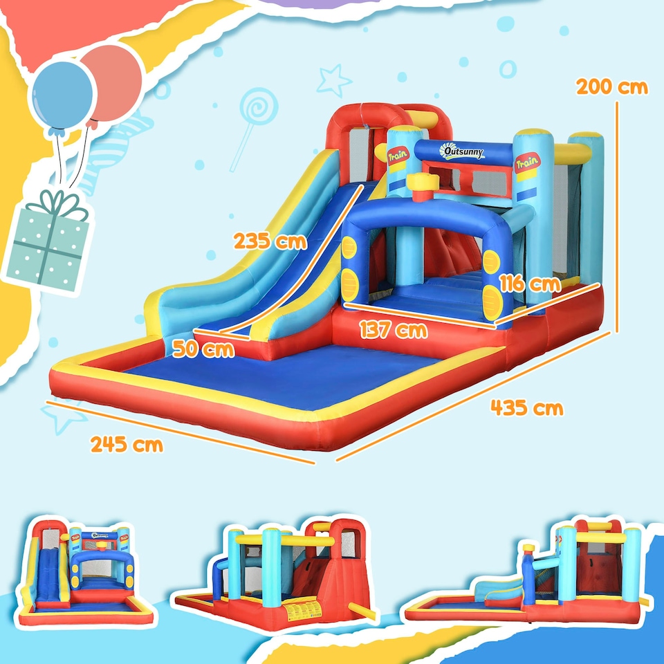 image 1 of Outsunny 4-in-1 Kids Bouncy Castle w/ Slide, Trampoline, Climbing Wall