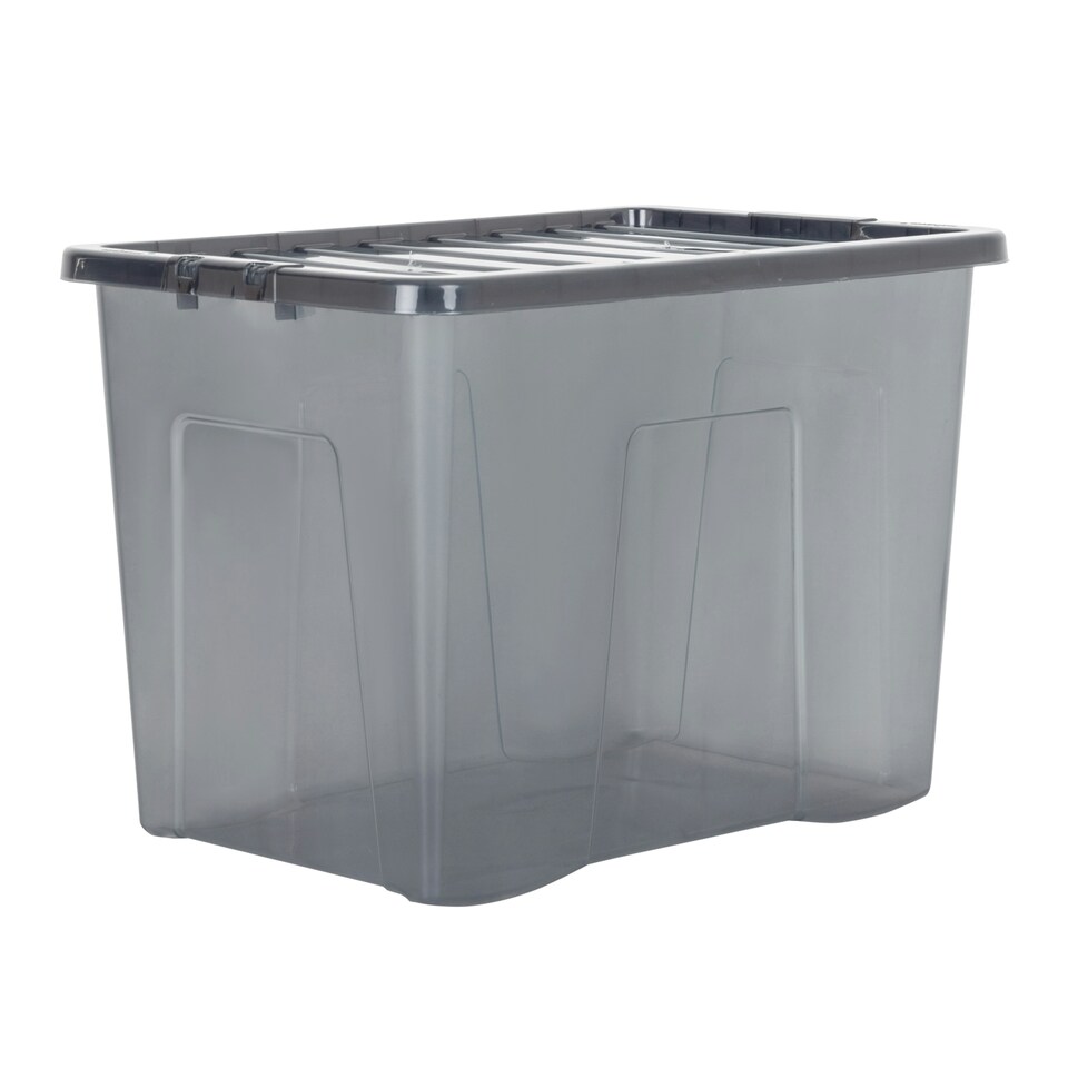 image 1 of Wham Crystal 5 x 80L Stackable Plastic Storage Boxes with Lids Black