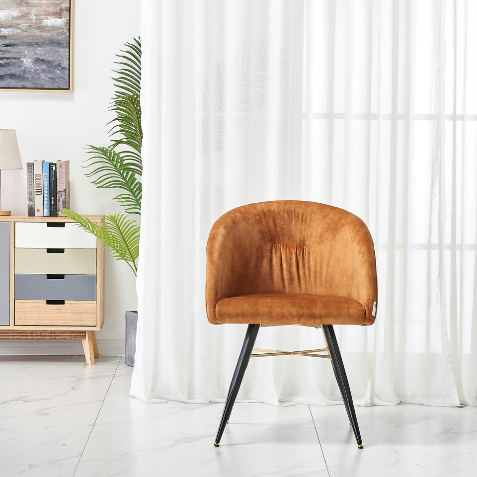 image 1 of Single Vittorio Velvet Dining Chair with Black Metal Legs, Quilted Design Modern Accent Chair | Yellow