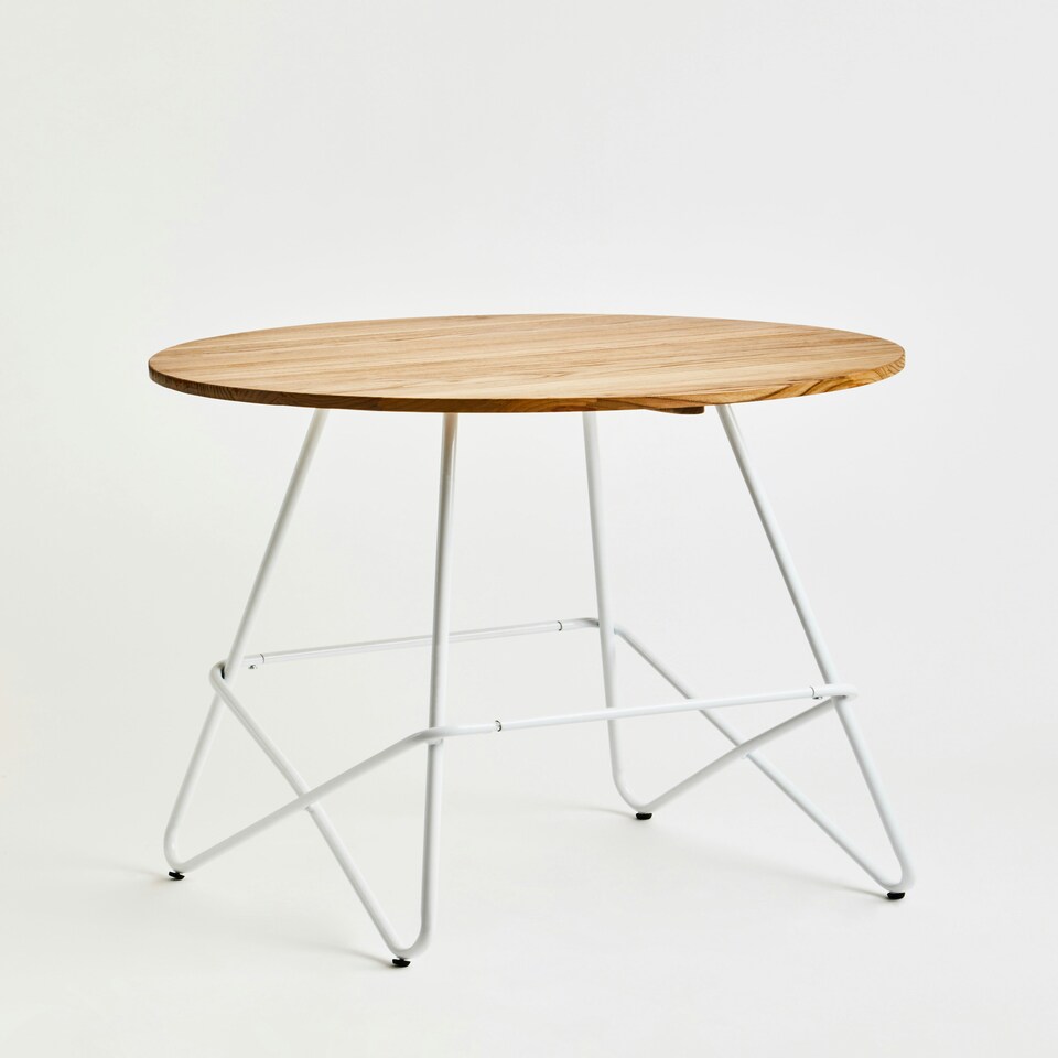 image 1 of Interiors by Premier White Metal and Elm Wood Round Table, Versatile Coffee Table for Home and Office, Round Outdoor Dining Table