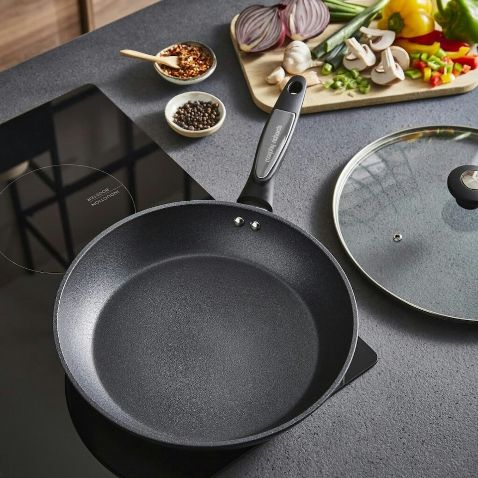 image 1 of Morphy Richards 28cm Forged Aluminium Lidded Frying Pan - Black