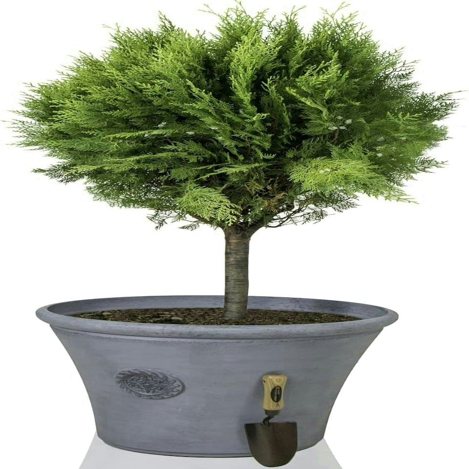 image 1 of Primrose White Round Stone and Resin Composite Planter Frost Resistant 50cm