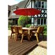 image 1 of Traditional Eight Seater Table Set with 6 x Chair Cushion, 1 x Bench Cushion, 1 x Burgundy Parasol & Base & Cushion Storage Bag