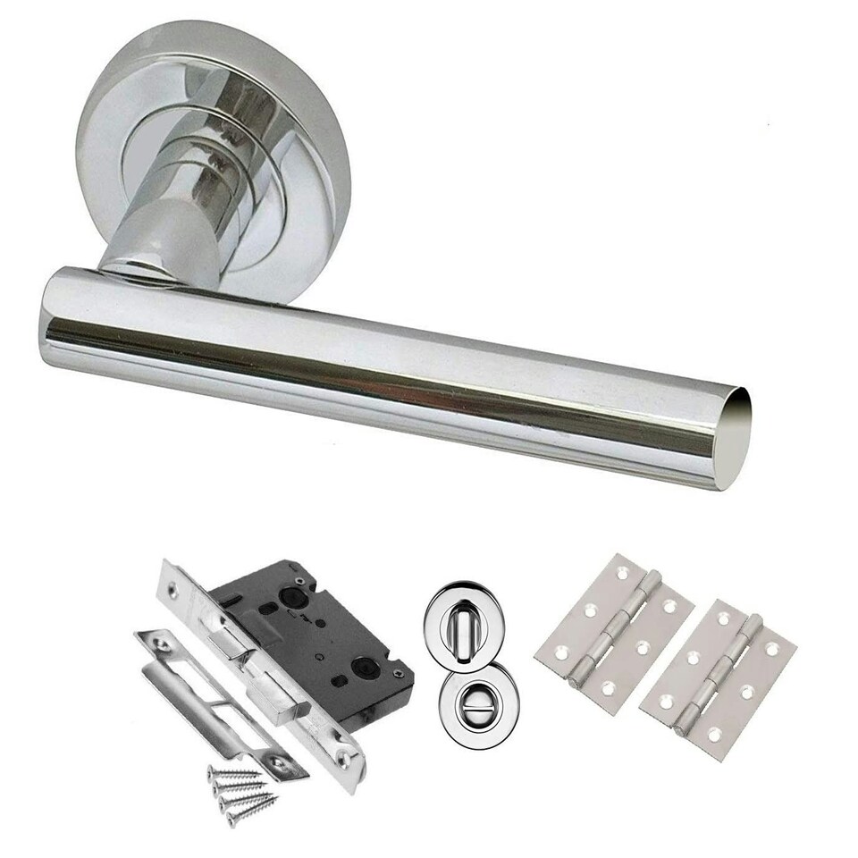 image 1 of Golden Grace T-Bar Door Handles Set on Rose in Polished Chrome Finish with Hinges Silver