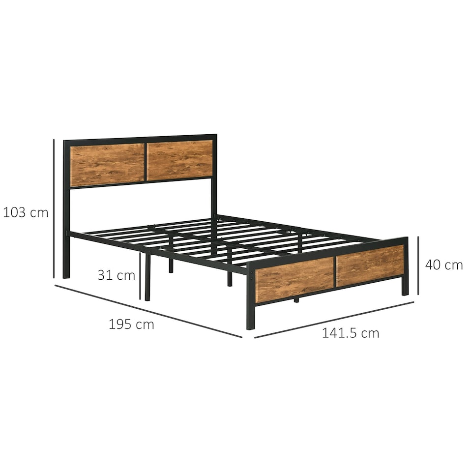 image 1 of HOMCOM Double Size Bed Frame, Steel Base w/ Headboard, 141.5 x 195cm