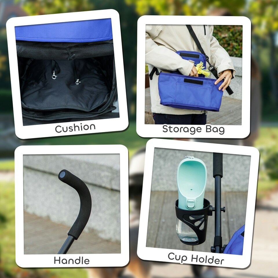 image 1 of PawHut Lightweight Foldable Dog Stroller for Mini Dogs, Dark Blue Blue