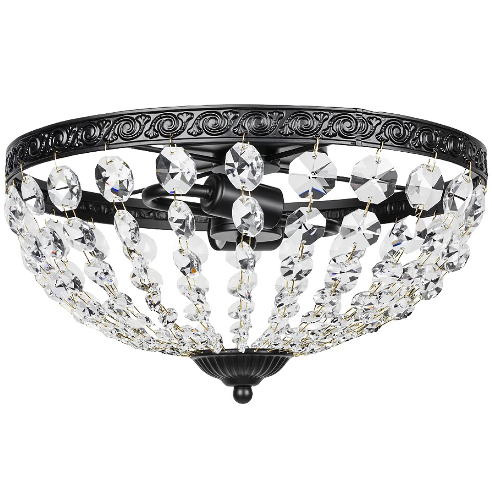 image 1 of HOMCOM Crystal Chandelier Ceiling Light with 168 Octagonal Beads, Vintage 2-Light Flush Mount Ceiling Light for Living Room, Bedroom, Hallway, Dining Room, Black | Black