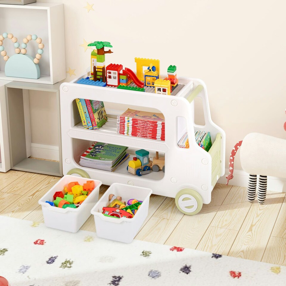 image 1 of COSTWAY Kids Storage Organizer Car Shaped Cabinet w/Storage White