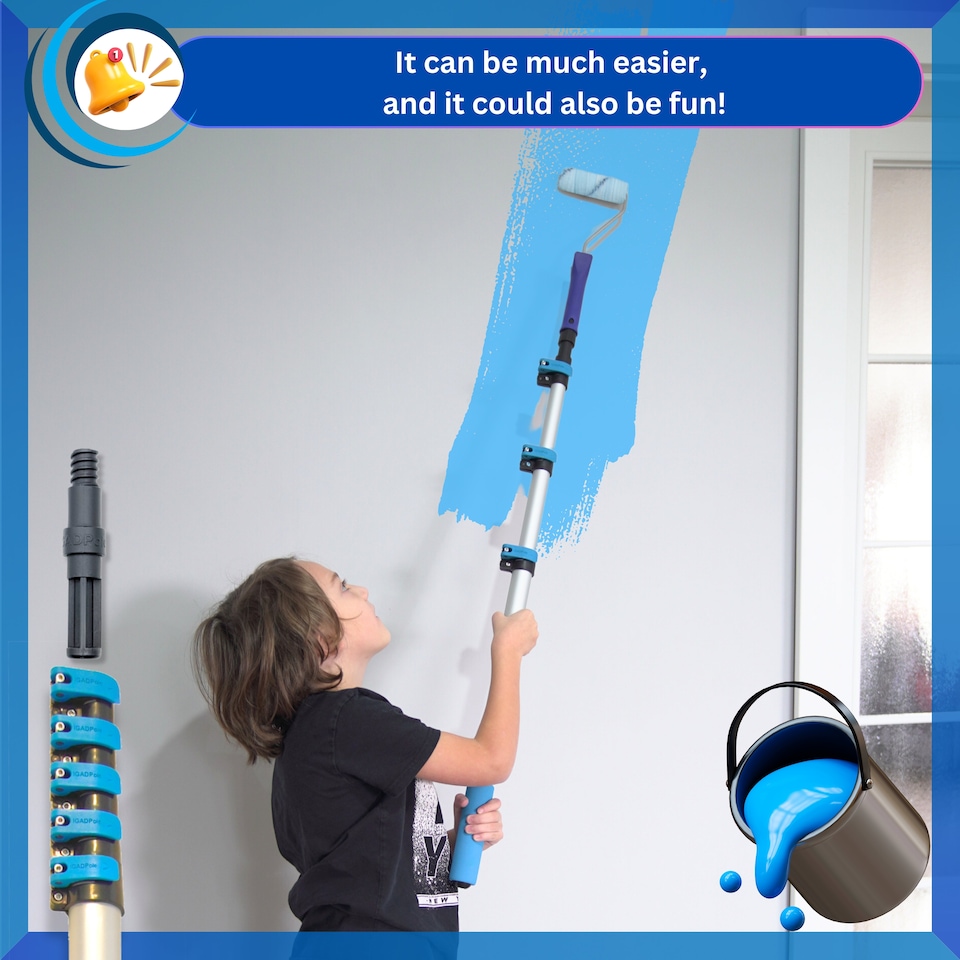 image 1 of IGADPole – 12ft Telescopic Pole with Threaded Connector, Feather Duster and Paint Roller Adapter