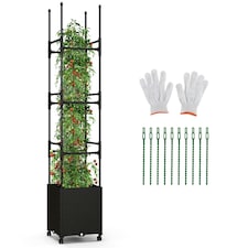 COSTWAY Raised Garden Bed Planter Box Rolling Tomato Cage Black