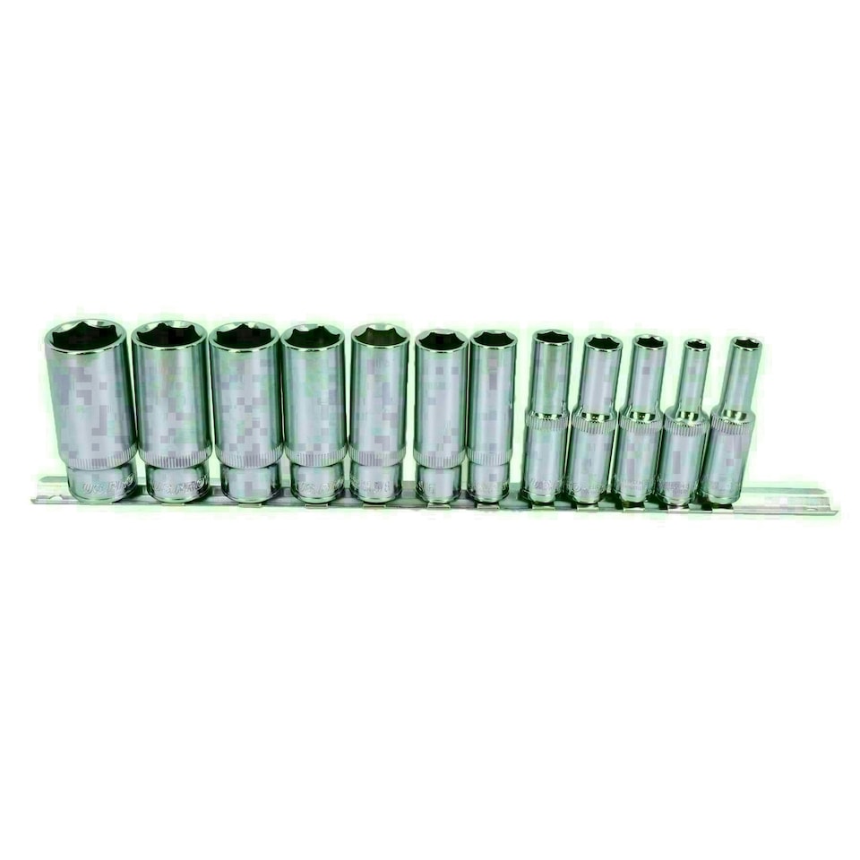 image 1 of 12pc Imperial SAE AF 1/4" - 7/8" Sockets 6 Point On Rail Deep 3/8" dr AT939