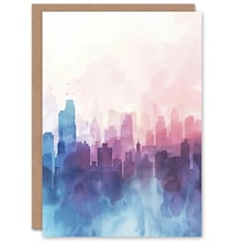 Pastel City Skyline Modern Watercolour Soft Him Her Birthday Card