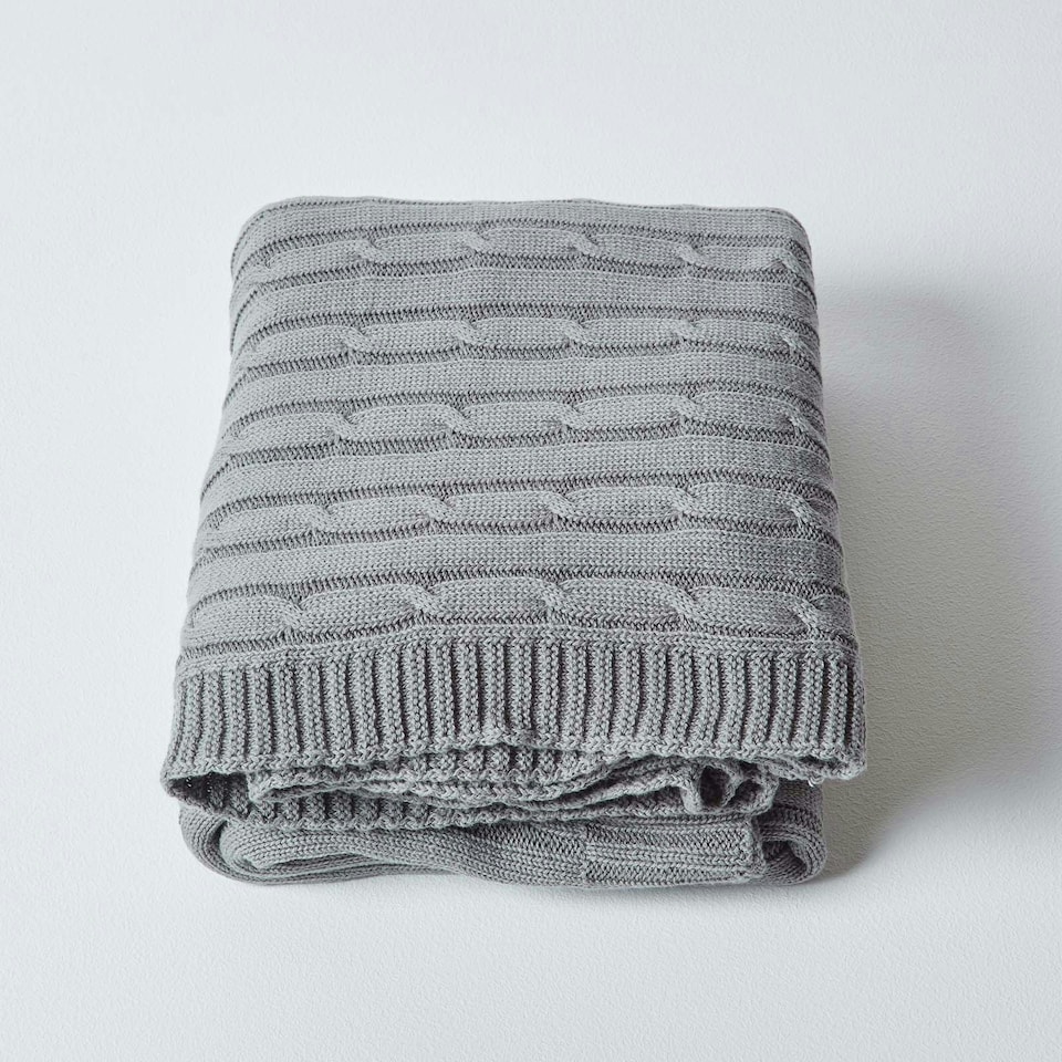image 1 of Homescapes Cotton Cable Knit Throw - Grey - 150 x 200 cm Grey