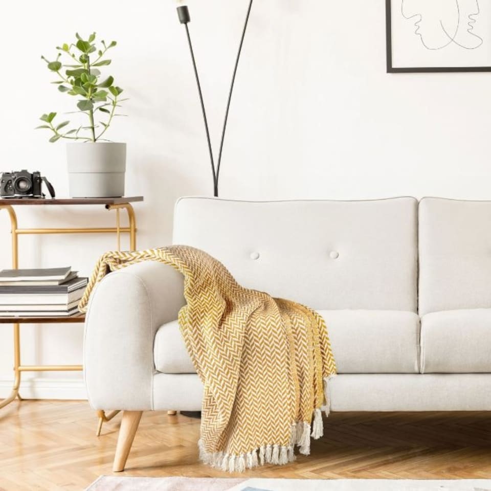 image 1 of Chevron Collection Recycled Cotton Throw in Ochre (50" x 60") Yellow | Yellow