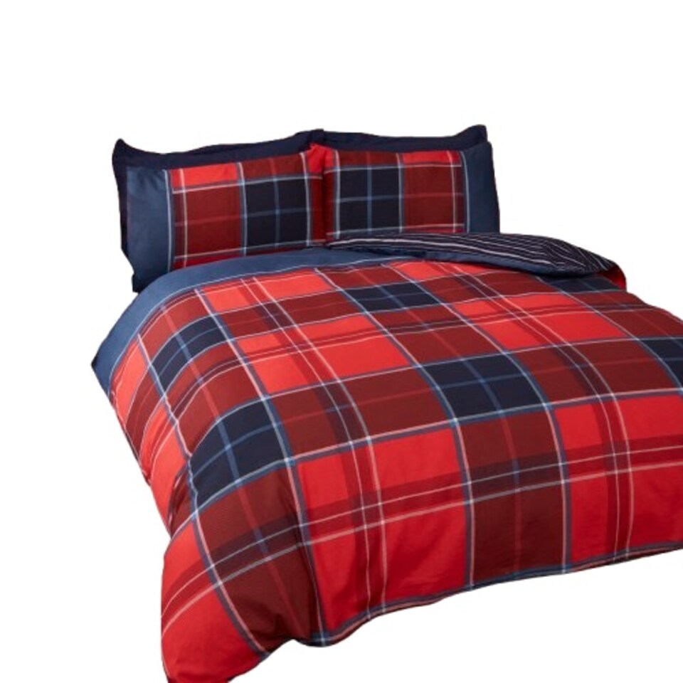 image 1 of Argyle Design Tartan Polyester Duvet Set With Pillowcase Grey | Single