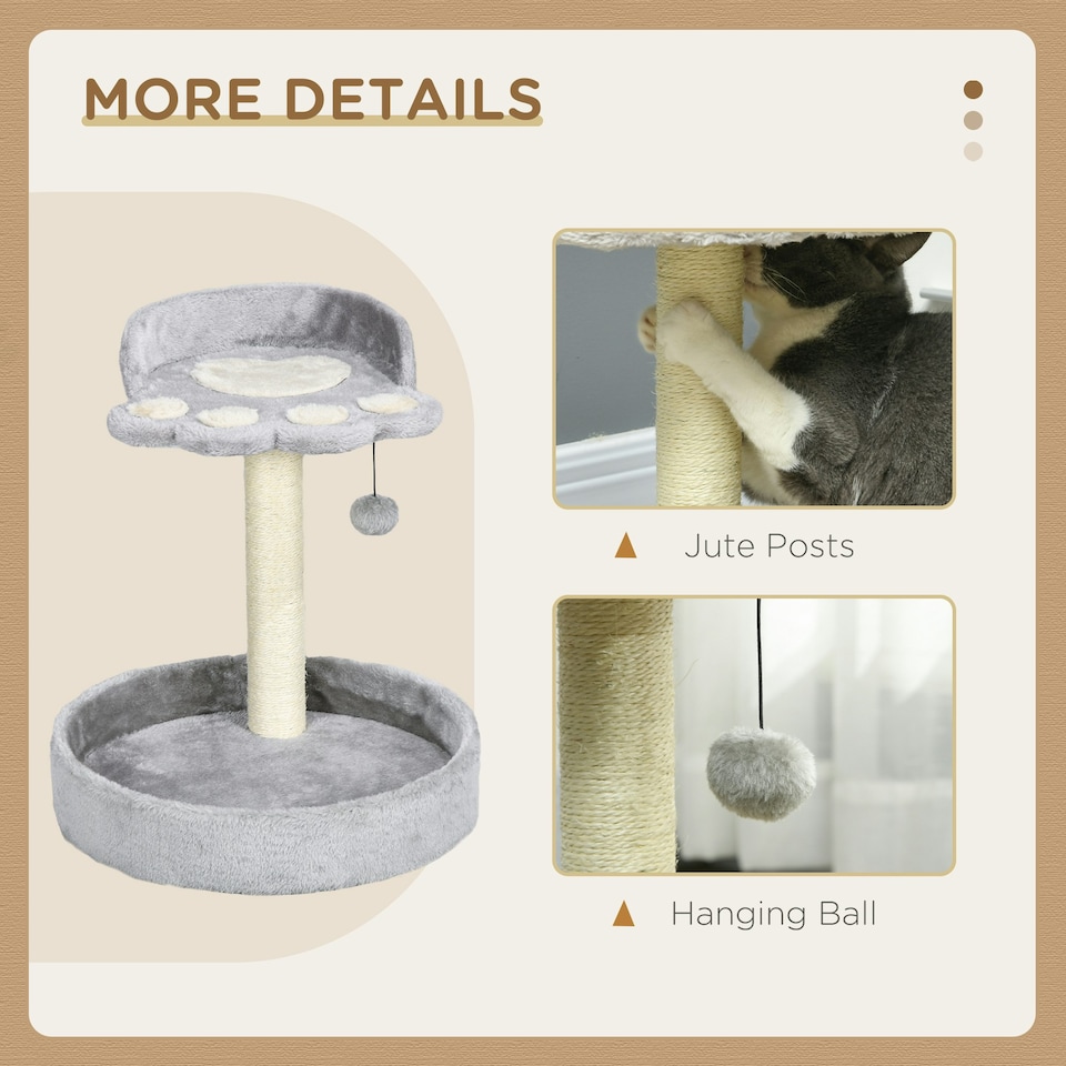 image 1 of PawHut 44cm Cat Tree Tower with Scratch Post, Platforms, Ball, Light Grey