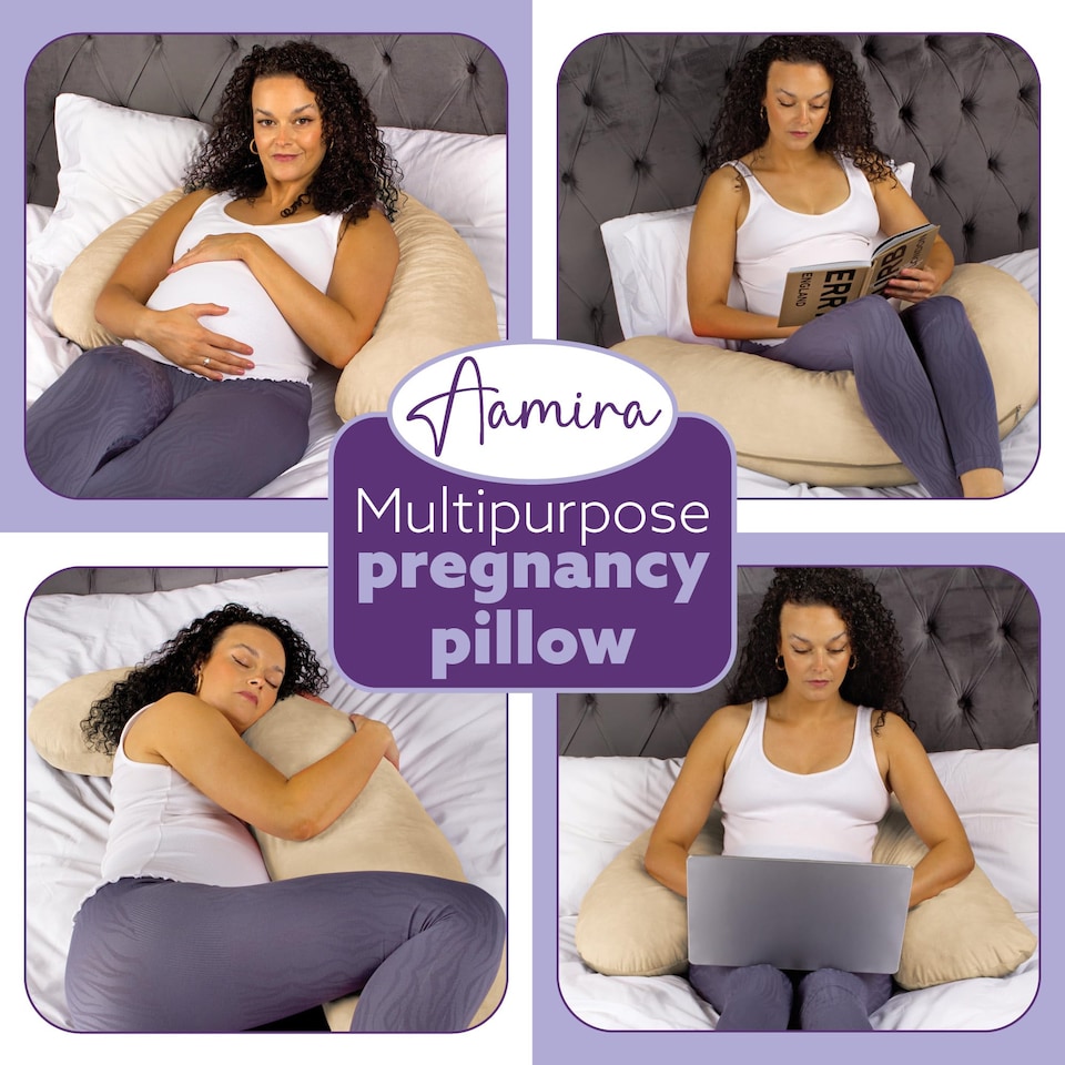 image 1 of Aamira Cream Pregnancy Maternity Pillow, 145x25x25cm L Shaped Memory Foam | Cream | Cream | Standard | 1