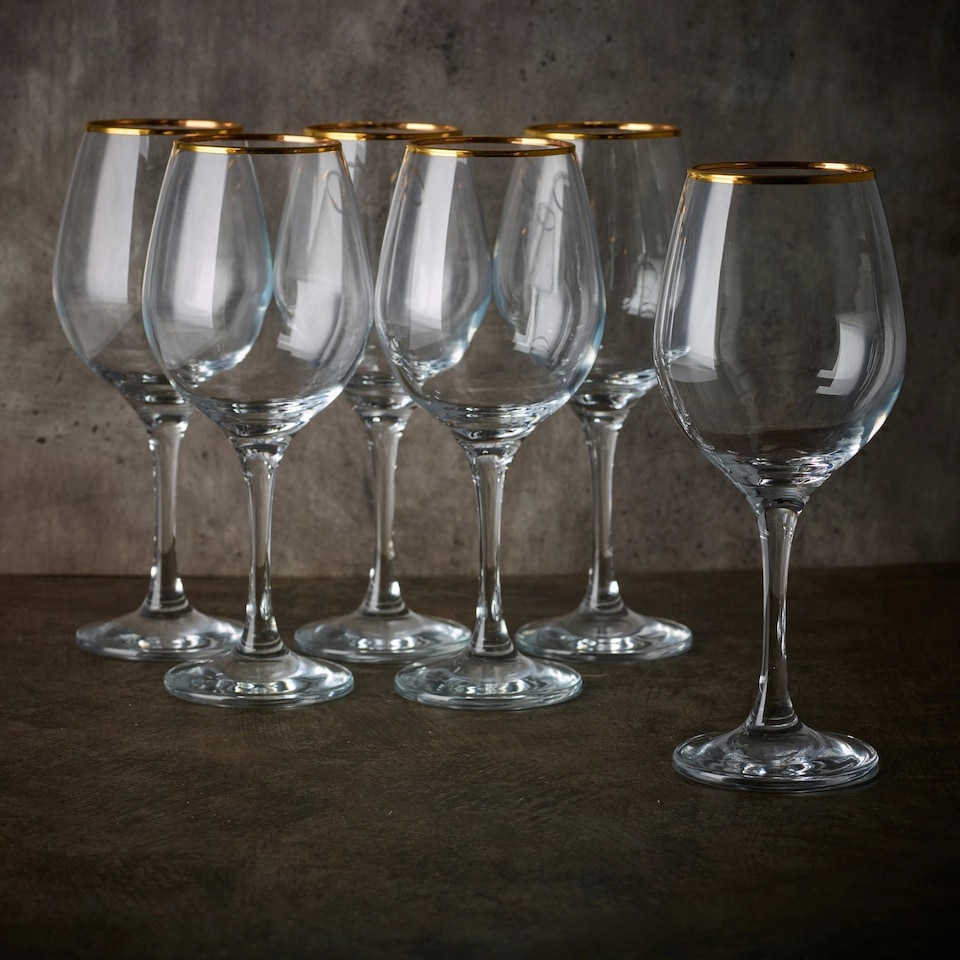 image 1 of Amber Gold Rimmed Wine Glass Drinking Glasses Sets Gift | Clear | Clear