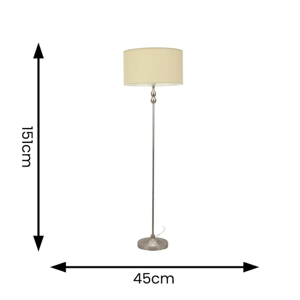 image 1 of ValueLights Maggie Chrome Candlestick Floor Lamp Natural Shade | Cream