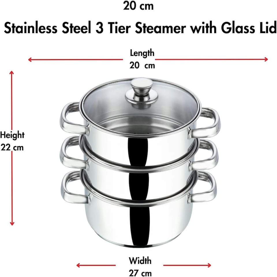 image 1 of Stainless Steel 3-Tier 20cm Steamer Pot