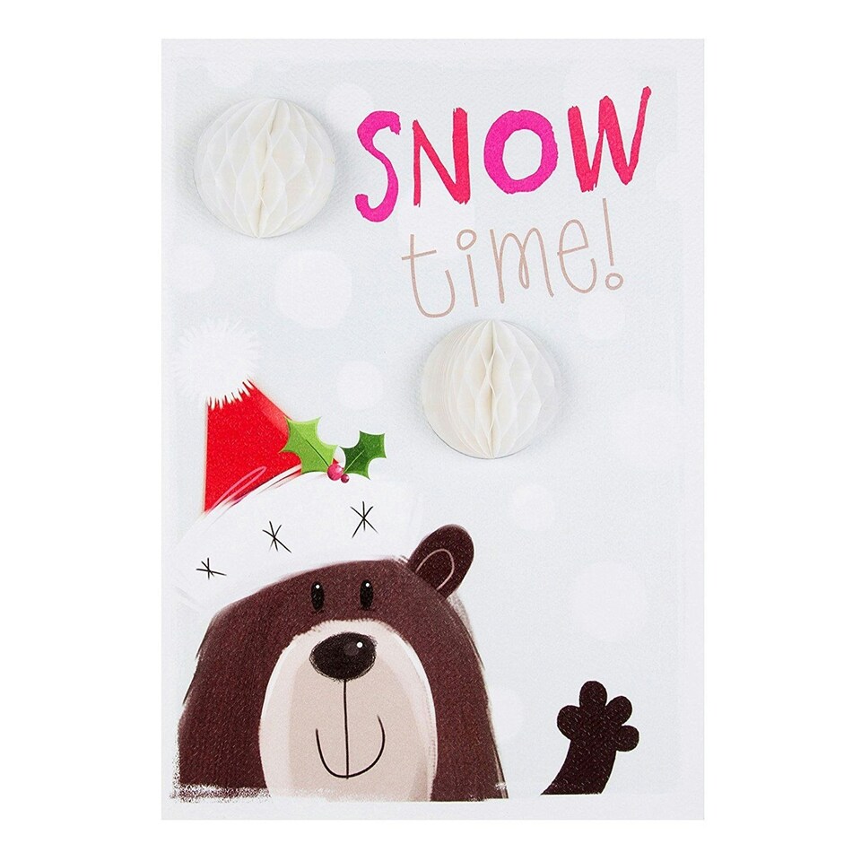 image 1 of Christmas Card Snow Time Cute Bear in a Santa Hat