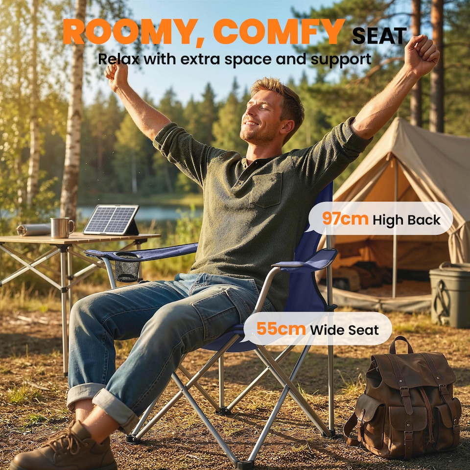 image 1 of Outsunny Camping Chair, Portable Folding Camping Chair | Blue | Dark Blue