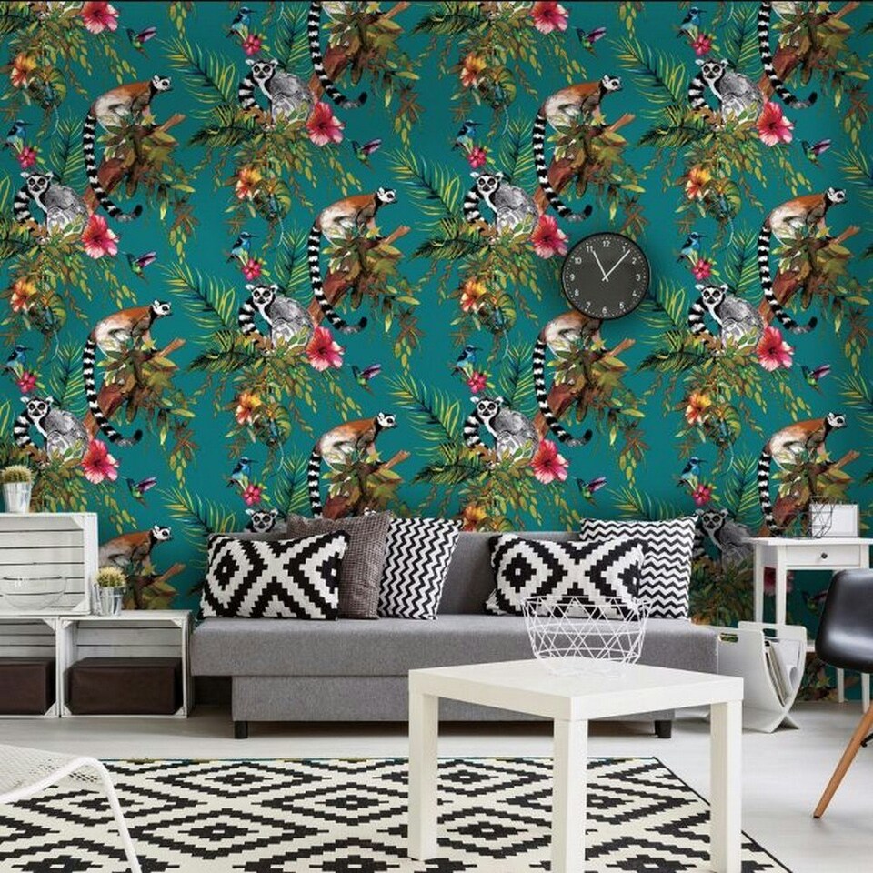 image 1 of Holden Décor Lemur Wallpaper - Teal - 32.8ft x 21in Green