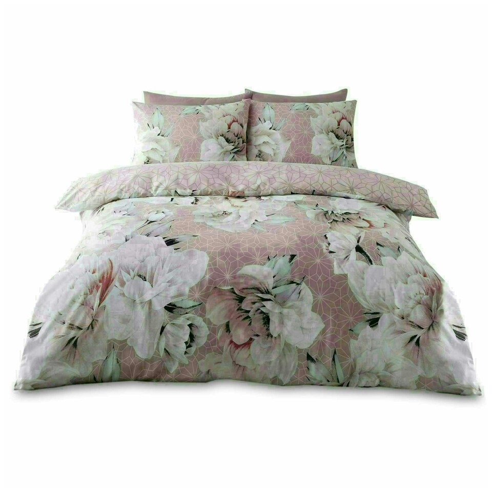 image 1 of Ariana Floral Printed Duvet Cover Set Reversible Polycotton Beddings Pink | Double