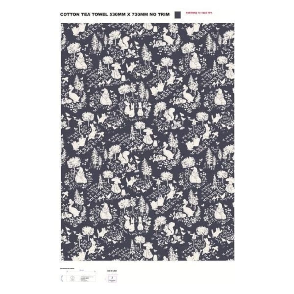 image 1 of Peter Rabbit Classic Pattern Set Of 2 Cotton Tea Towels Dark Blue
