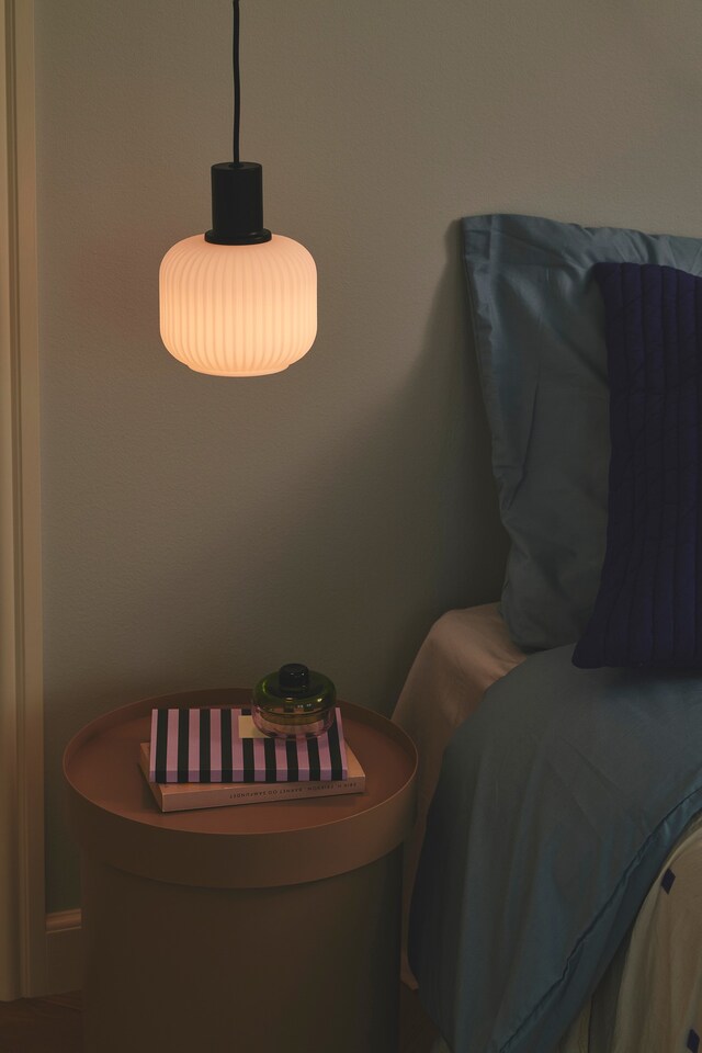image 1 of Nordlux Milford Indoor Pendant Light Black Glass E27 Ribbed - Mains Powered, IP20 | Black