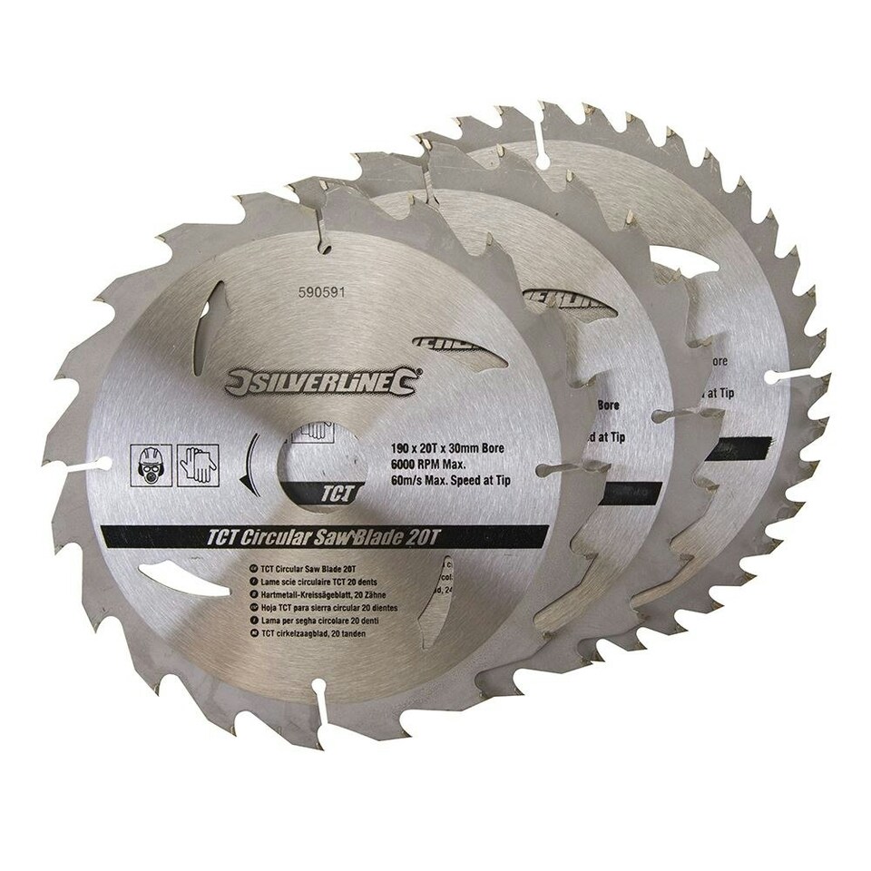Silverline - TCT Circular Saw Blades 20, 24, 40T 3pk