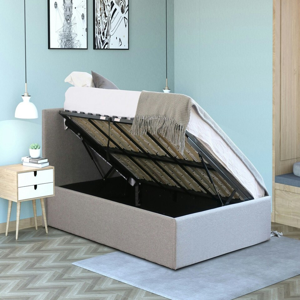 image 1 of Side Lift Storage Bed With Hybrid Mattress Small Double Ottoman Bed