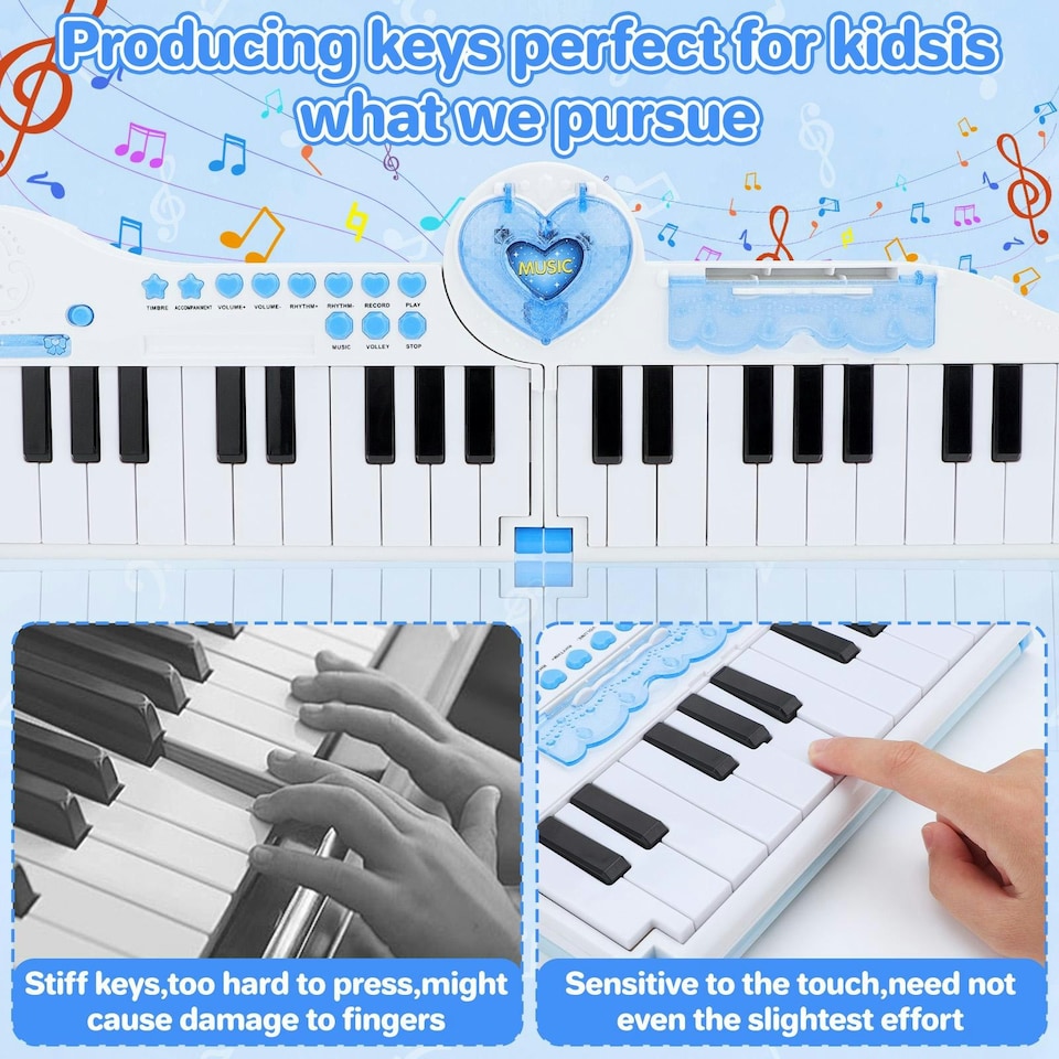 image 1 of 40-Key Folding Piano Keyboard Toy – Portable Electronic Music Toy with Lights & Sound (Blue)