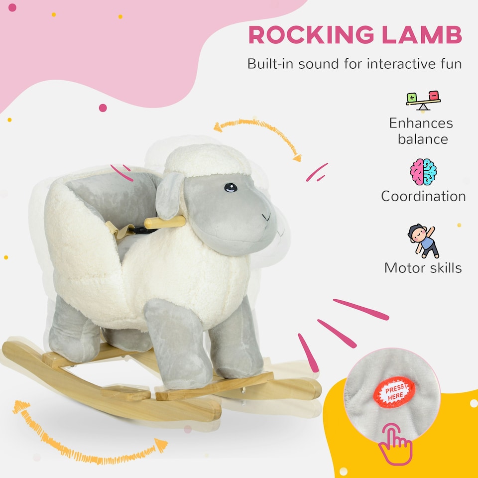 image 1 of AIYAPLAY Baby Rocking Horse with Safety Belt, Sound, for Ages 18-36 Months