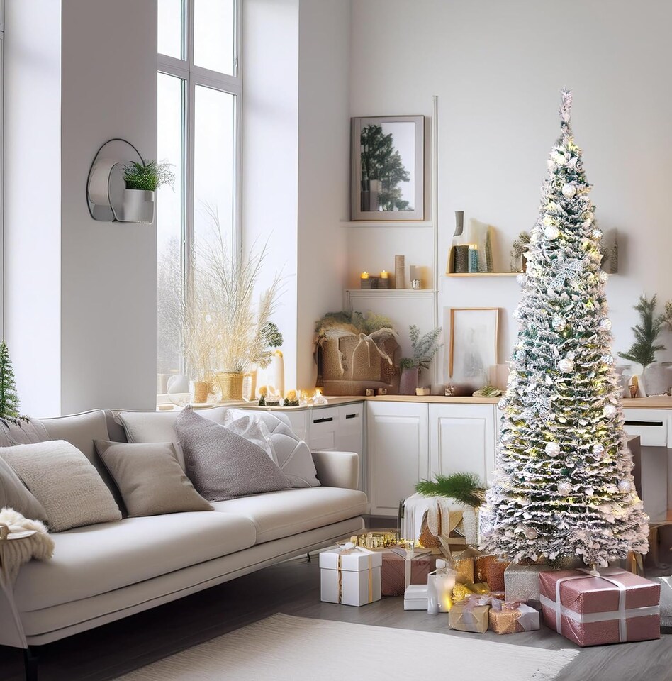 Best Artificial Plug and Battery Powered Frosted Snow Flocked Pop-up 7ft Pre-Decorated Pre-Lit Christmas Trees