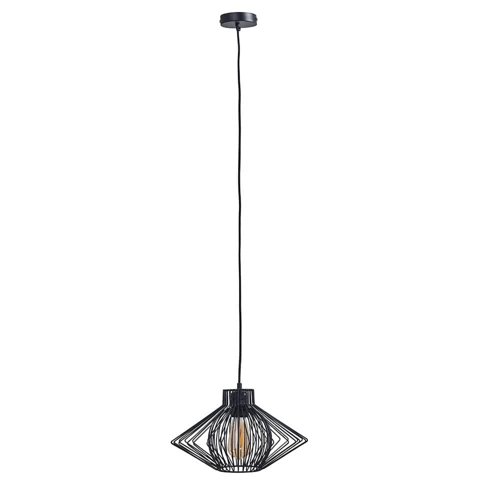 ValueLights Casco Matte Black Ceiling Light with Black Geometric Wire Shade