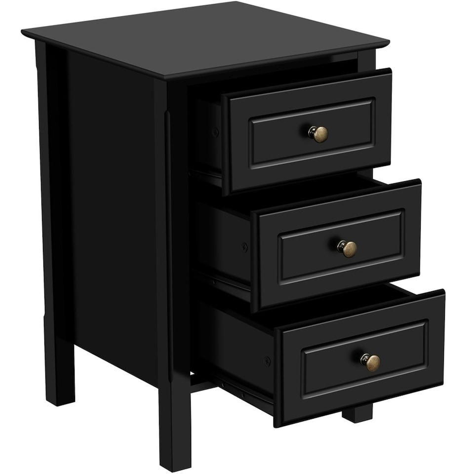image 1 of Yaheetech Modern Style Side Table with 3 Spacious Drawers Black