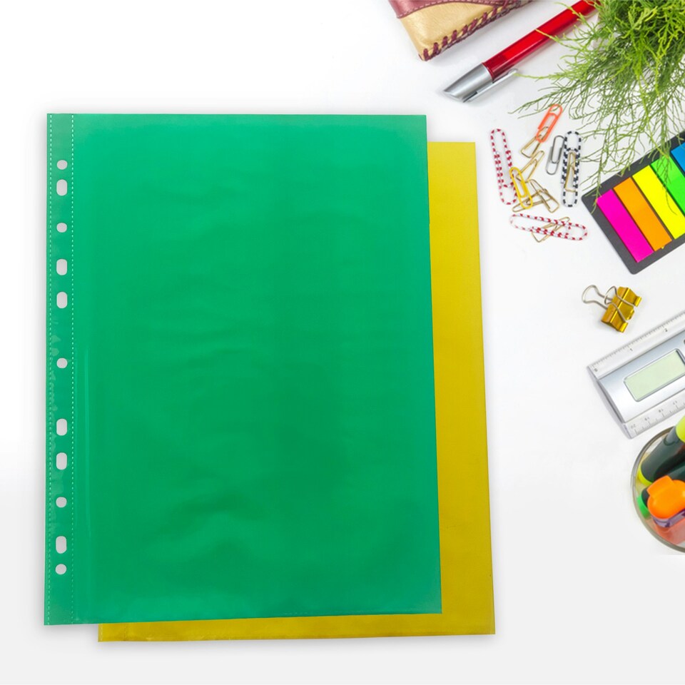 image 1 of Pack of 50 A4 Green Punched Pockets by Janrax