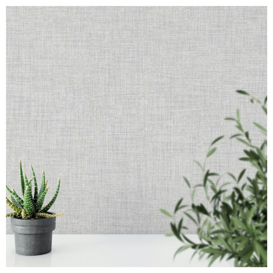 image 1 of Muriva Cambric Fabric Effect Textured Wallpaper - Grey - 10m x 53cm Grey