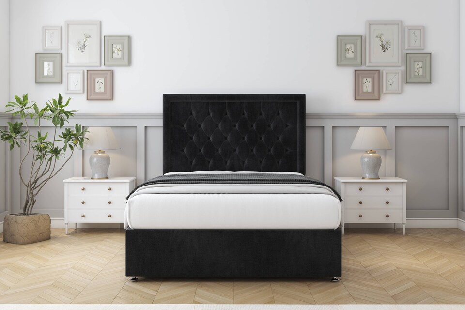 image 1 of Sloomy Montana Black Naples Divan Bed With Mattress 4 Drawers With 26" Strutted Headboard 6' Super King | Black | Black | Super King | 1