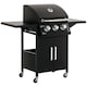 image 1 of Outsunny 3 Burner Gas Grill Portable BBQ Trolley w/ 4 Wheels and Side Shelves
