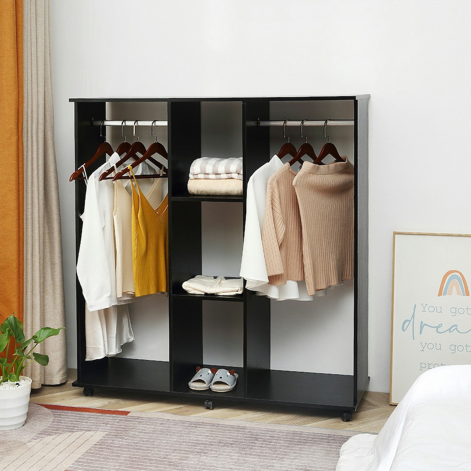 image 1 of HOMCOM Mobile Double Open Wardrobe w/ Clothes Hanging Rail