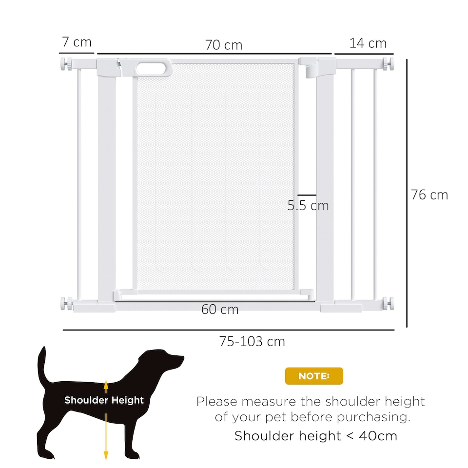 image 1 of Pressure Fit Safety Gate for Doors, Dog Gate w/ Auto Close, 75-103 cm - White