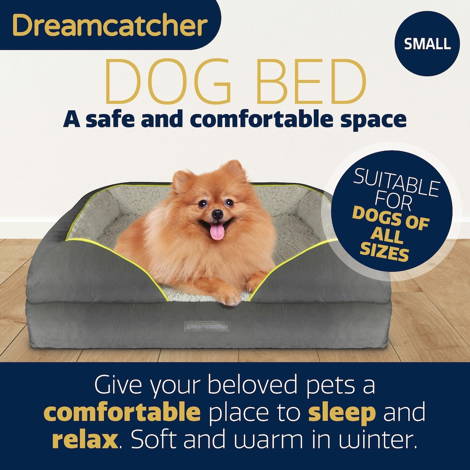 image 1 of Dreamcatcher Grey Small Dog Bed Orthopaedic Memory Foam 65x40x20cm | Grey | Grey | S | 1