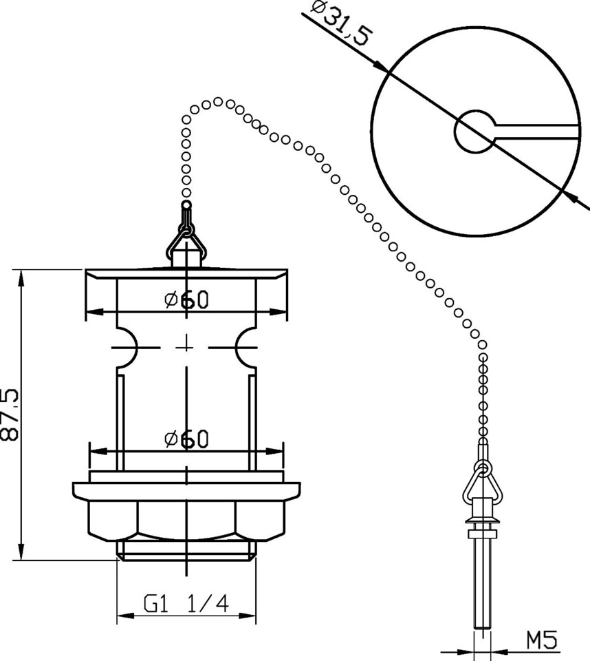 image 1 of Balterley Basin Waste with Plug & Ball Chain, Slotted Round Design, Quality Build
