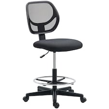 Vinsetto Drafting Chair with Adjustable Footrest, Swivel Mesh Office Chair with Curved Back, Adjustable Height for Standing Desk, Black