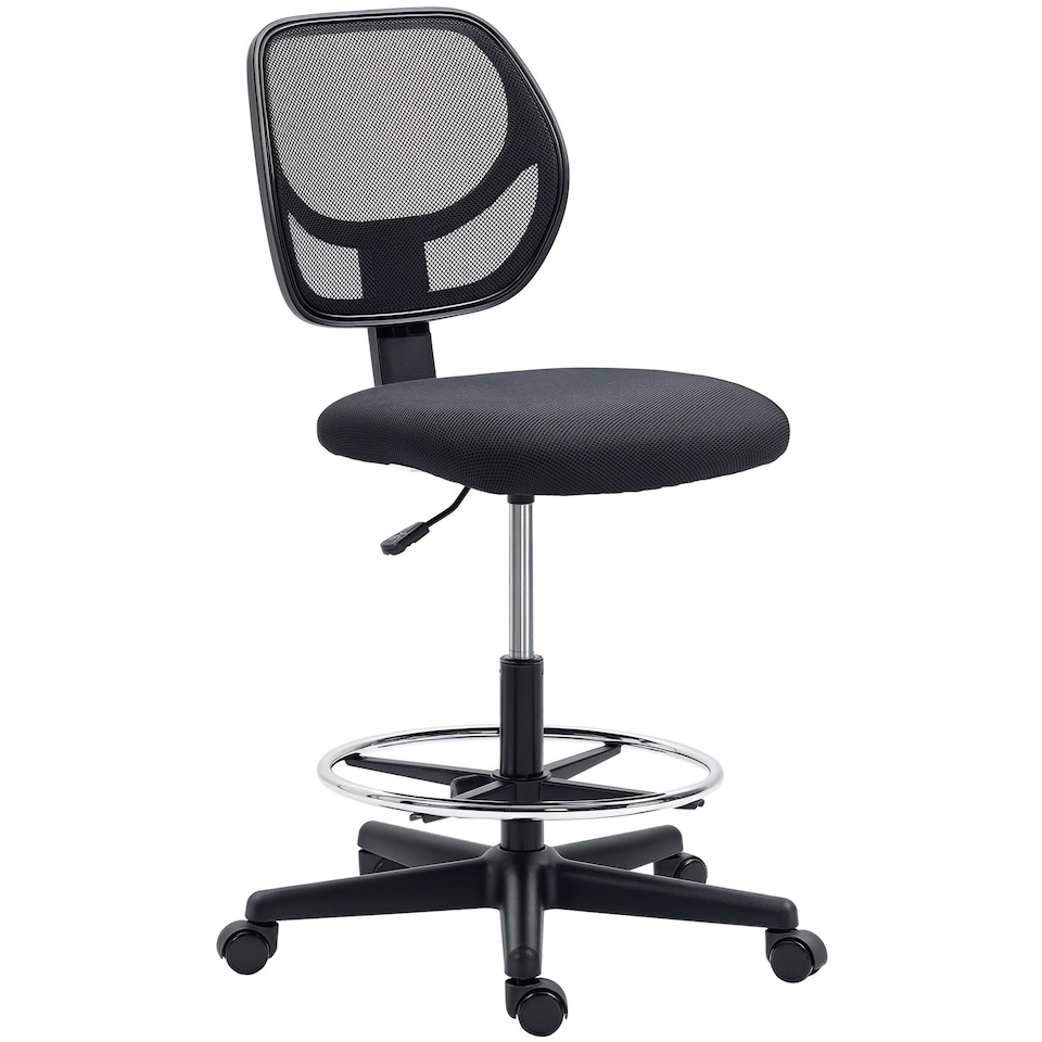 image 1 of Vinsetto Drafting Chair with Adjustable Footrest, Swivel Mesh Office Chair with Curved Back, Adjustable Height for Standing Desk, Black