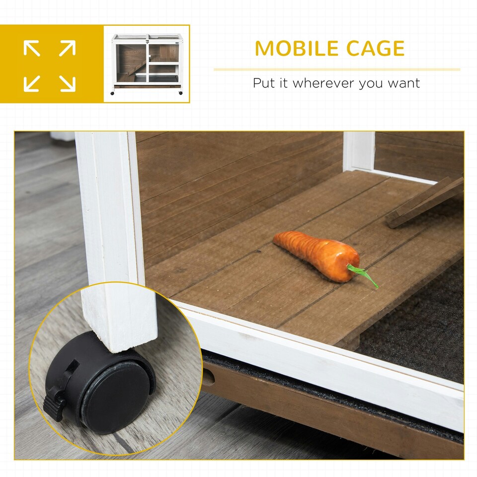 image 1 of PawHut Wood Rabbit Hutch Bunny Cage Pet House Indoor W/ Tray Ramp, Brown