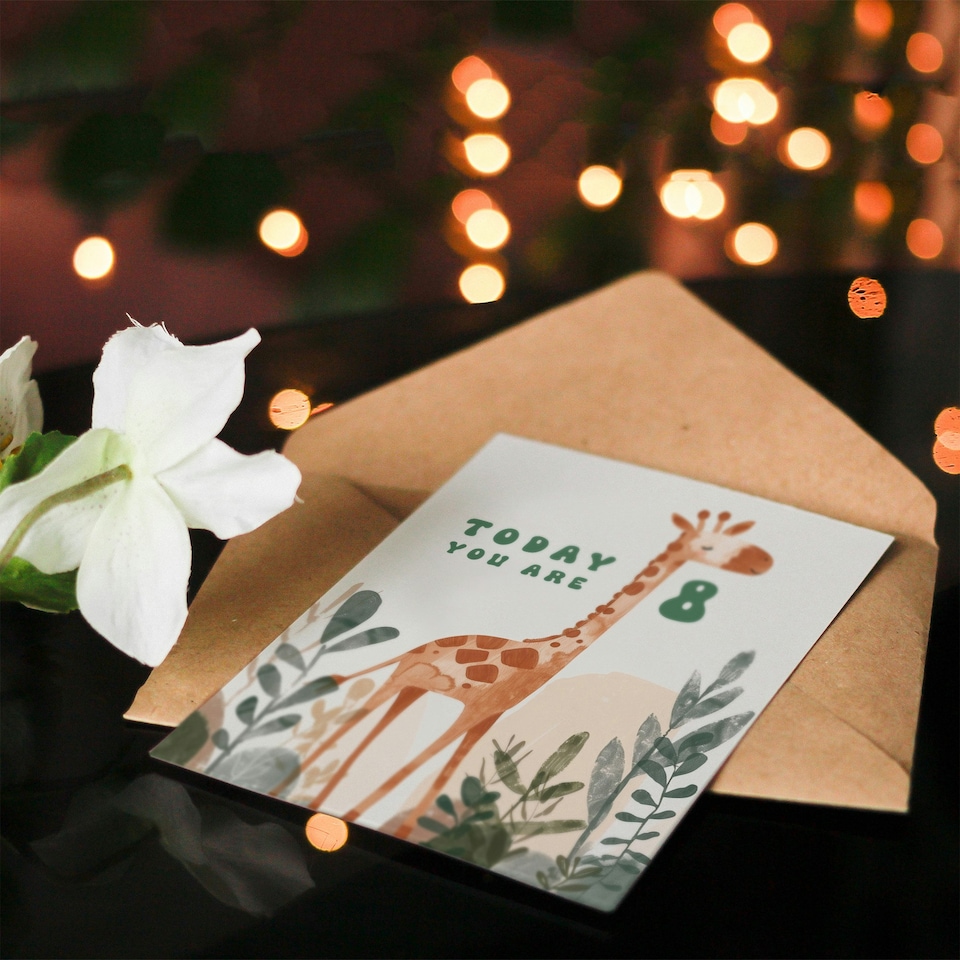 image 1 of Cute Giraffe Fun Today You Are 8 Year Old 8th Birthday Card